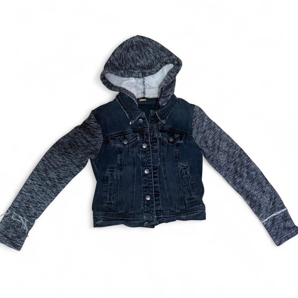 Free People Dark Denim Jacket with Heathered Gray Sleeves - Picture 3 of 7